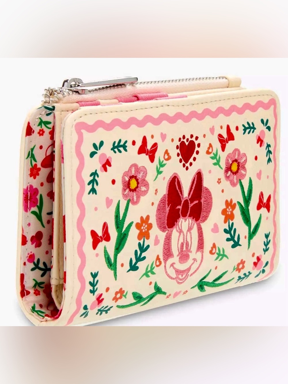 NEW w Tags Loungefly Disney Minnie Mouse Floral Embroidered Zip Around Wallet - Picture 3 of 5